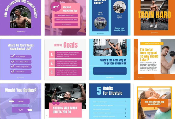 Ladystrategist FITNESS TREND - 97 Done-for-You Fitness Instagram Posts - Fully Editable Canva Templates instagram canva templates social media templates etsy free canva templates