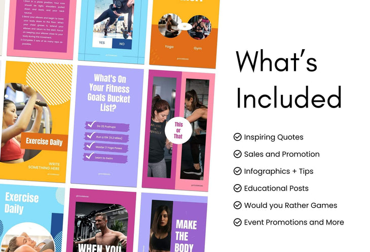 Ladystrategist FITNESS TREND Stories - 97 Done-for-You Fitness Instagram Templates - Fully Editable Canva Templates instagram canva templates social media templates etsy free canva templates