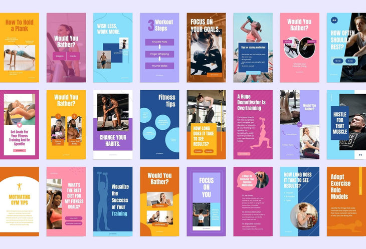 Ladystrategist FITNESS TREND Stories - 97 Done-for-You Fitness Instagram Templates - Fully Editable Canva Templates instagram canva templates social media templates etsy free canva templates