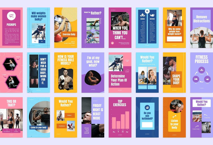Ladystrategist FITNESS TREND Stories - 97 Done-for-You Fitness Instagram Templates - Fully Editable Canva Templates instagram canva templates social media templates etsy free canva templates
