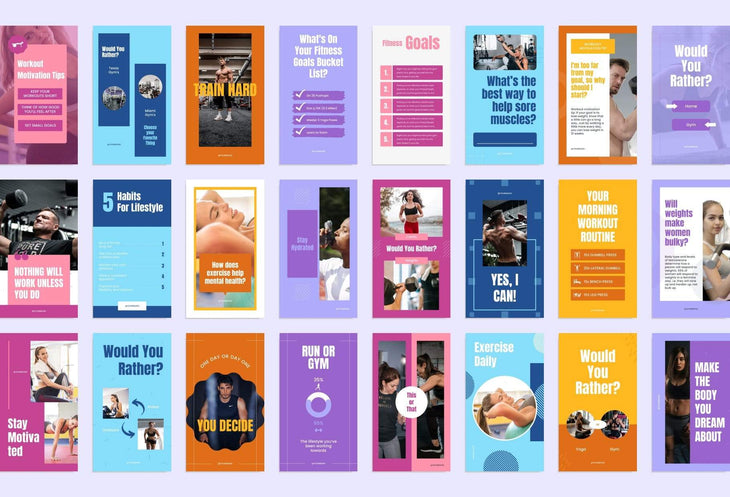 Ladystrategist FITNESS TREND Stories - 97 Done-for-You Fitness Instagram Templates - Fully Editable Canva Templates instagram canva templates social media templates etsy free canva templates