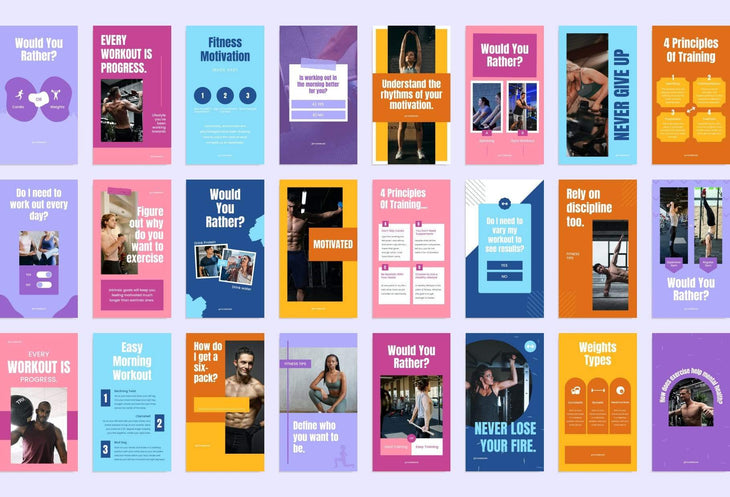 Ladystrategist FITNESS TREND Stories - 97 Done-for-You Fitness Instagram Templates - Fully Editable Canva Templates instagram canva templates social media templates etsy free canva templates