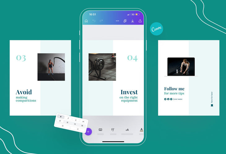 Ladystrategist Hannah Fitness 6-Page Carousel Canva Template instagram canva templates social media templates etsy free canva templates