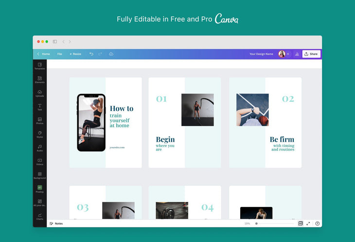Ladystrategist Hannah Fitness 6-Page Carousel Canva Template instagram canva templates social media templates etsy free canva templates