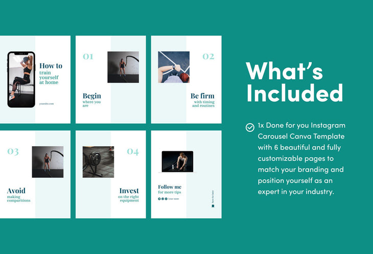 Ladystrategist Hannah Fitness 6-Page Carousel Canva Template instagram canva templates social media templates etsy free canva templates