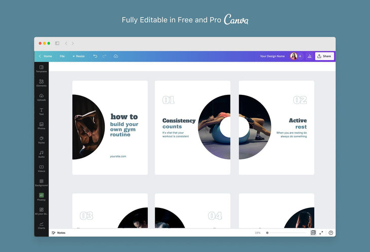Ladystrategist Harper Fitness 6-Page Carousel Canva Template instagram canva templates social media templates etsy free canva templates