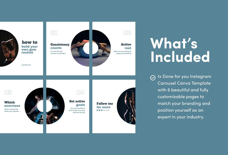 Ladystrategist Harper Fitness 6-Page Carousel Canva Template instagram canva templates social media templates etsy free canva templates