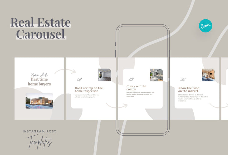 Ladystrategist Hazel Real Estate 6-Page Carousel Canva Template instagram canva templates social media templates etsy free canva templates