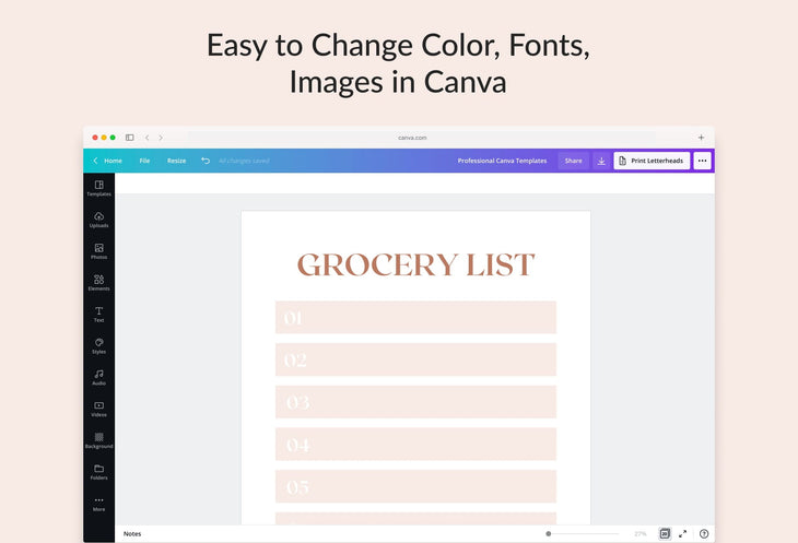 Ladystrategist Isabelline Grocery List Printable and Editable Canva Template instagram canva templates social media templates etsy free canva templates