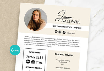 Ladystrategist Joanna Speaker One-Sheet Canva Template instagram canva templates social media templates etsy free canva templates