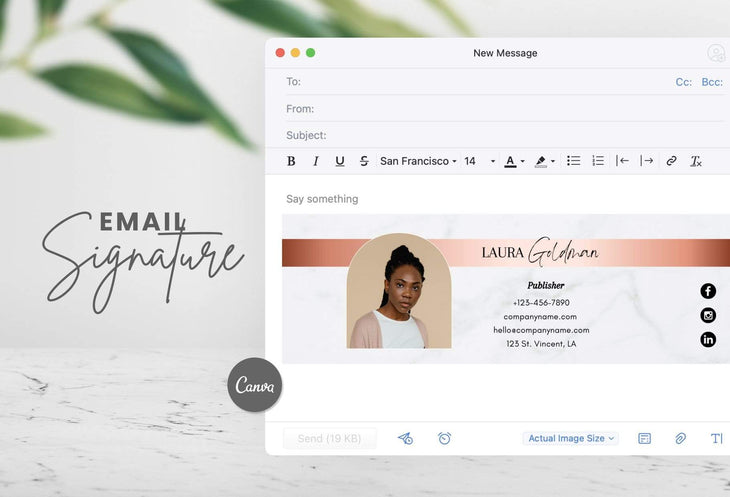 Ladystrategist Laura Email Signature Template Editable Canva Template Rose Gold instagram canva templates social media templates etsy free canva templates