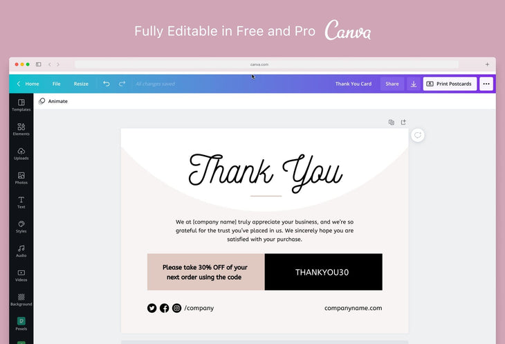 Ladystrategist Laura Printable Thank You Card Packaging Insert Note Canva Template instagram canva templates social media templates etsy free canva templates