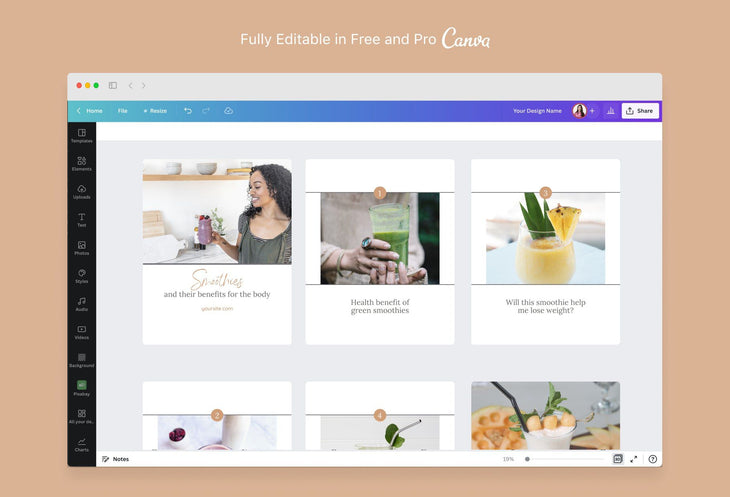 Ladystrategist Layla Food and Nutrition 6-Page Carousel Canva Template instagram canva templates social media templates etsy free canva templates