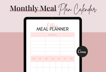 Ladystrategist Light Salmon Monthly Meal Plan Calendar Printable and Editable Canva Template instagram canva templates social media templates etsy free canva templates