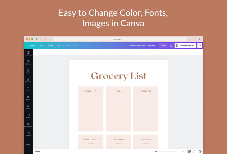 Ladystrategist Linen Grocery List Printable and Editable Canva Template instagram canva templates social media templates etsy free canva templates