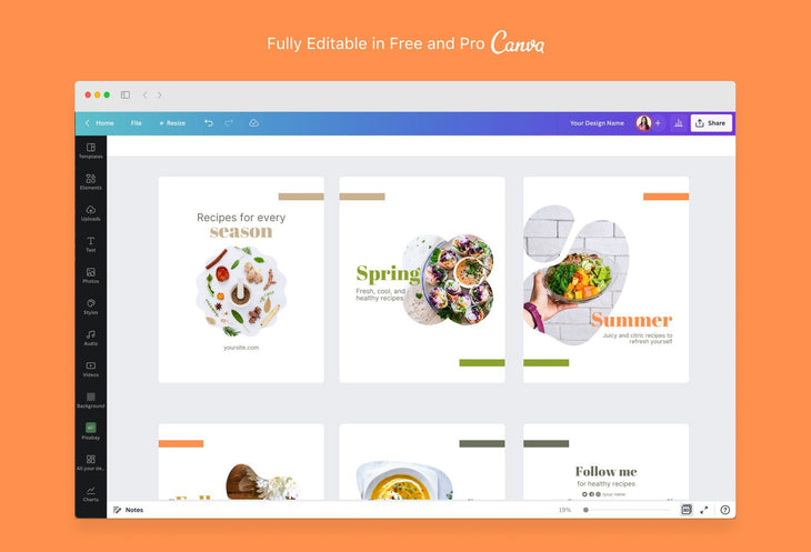 Ladystrategist Luna Food and Nutrition 6-Page Carousel Canva Template instagram canva templates social media templates etsy free canva templates