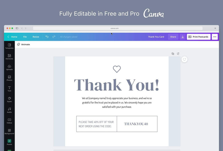 Ladystrategist Marcela Printable Thank You Card Packaging Insert Note Canva Template instagram canva templates social media templates etsy free canva templates