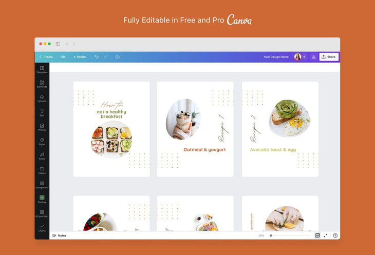Ladystrategist Mary Food and Nutrition 6-Page Carousel Canva Template instagram canva templates social media templates etsy free canva templates