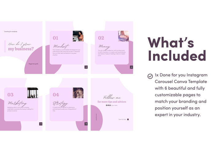Ladystrategist Mia Coaching 6-Page Carousel Canva Template instagram canva templates social media templates etsy free canva templates
