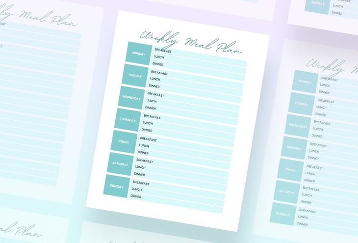 Ladystrategist Middle Blue Green Weekly Meal Planner Printable and Editable Canva Template instagram canva templates social media templates etsy free canva templates
