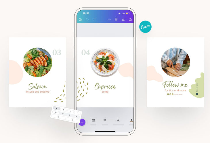 Ladystrategist Mila Food and Nutrition 6-Page Carousel Canva Template instagram canva templates social media templates etsy free canva templates