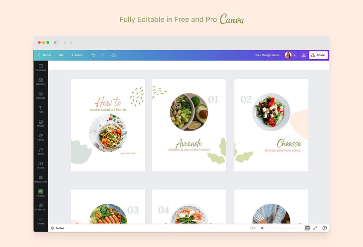 Ladystrategist Mila Food and Nutrition 6-Page Carousel Canva Template instagram canva templates social media templates etsy free canva templates