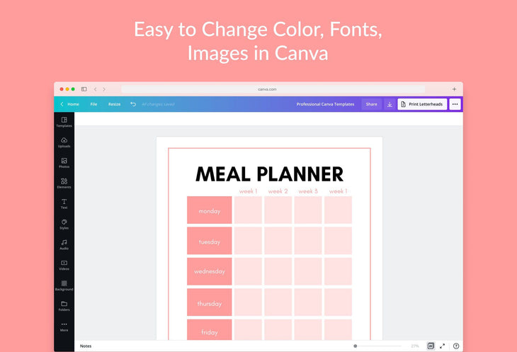 Ladystrategist Misty Rose Monthly Meal Plan Calendar Printable and Editable Canva Template instagram canva templates social media templates etsy free canva templates