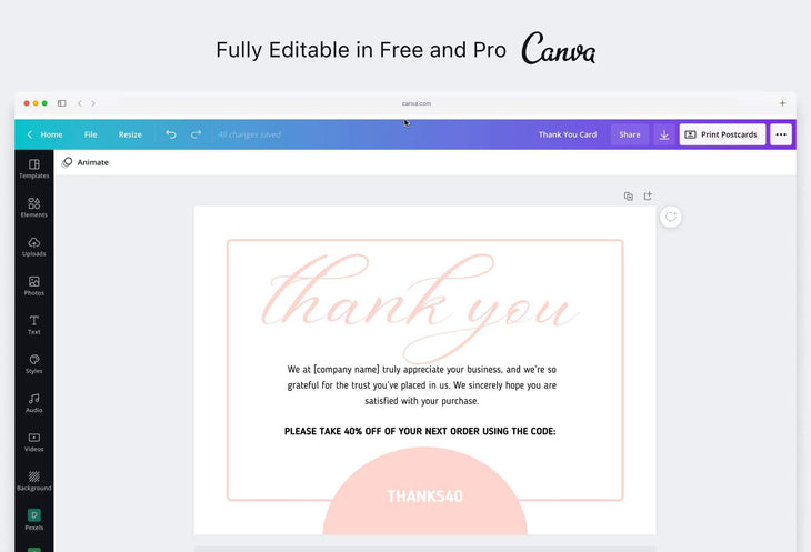 Ladystrategist Natalie Printable Thank You Card Packaging Insert Note Canva Template instagram canva templates social media templates etsy free canva templates
