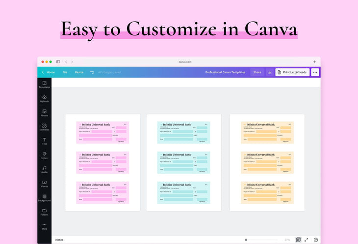 Ladystrategist Pastel Colors Manifestation Check Printable and Editable Canva Template instagram canva templates social media templates etsy free canva templates