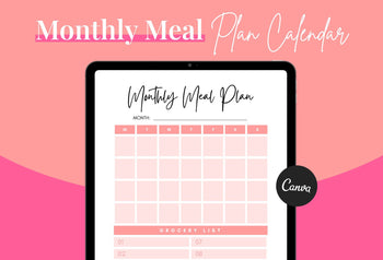 Ladystrategist Peach Burst Monthly Meal Plan Calendar Printable and Editable Canva Template instagram canva templates social media templates etsy free canva templates