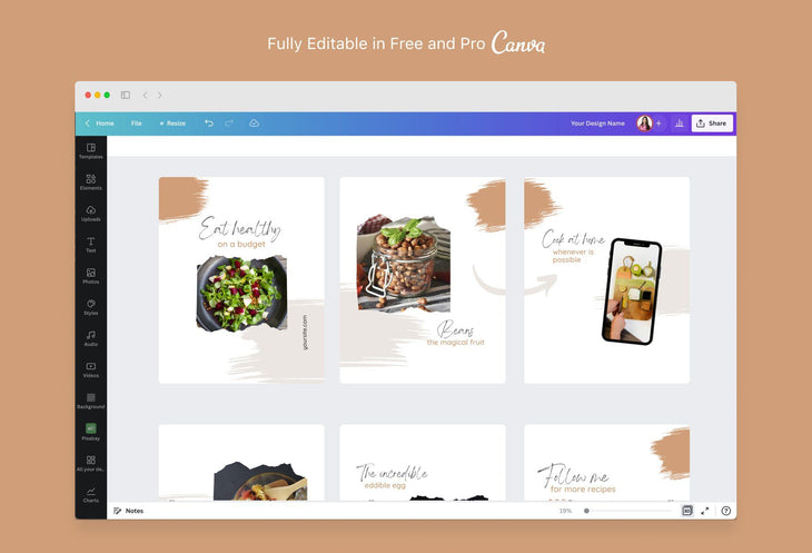 Ladystrategist Penelope Food and Nutrition 6-Page Carousel Canva Template instagram canva templates social media templates etsy free canva templates