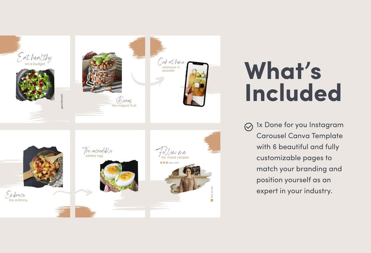 Ladystrategist Penelope Food and Nutrition 6-Page Carousel Canva Template instagram canva templates social media templates etsy free canva templates