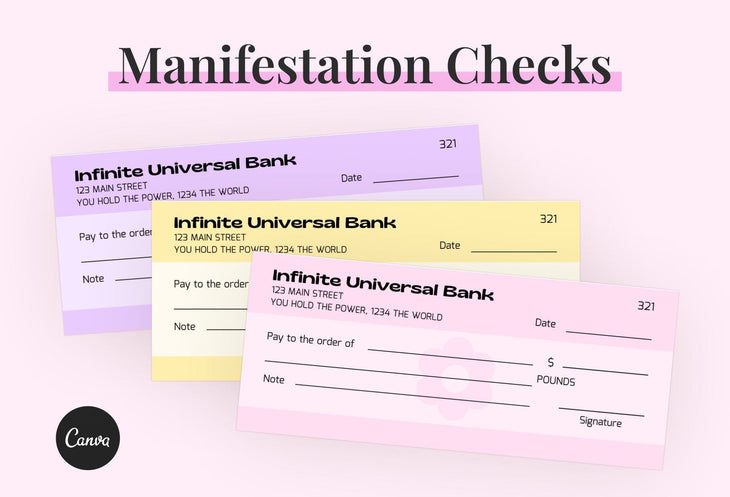 Ladystrategist Pink Lace Manifestation Check Printable and Editable Canva Template instagram canva templates social media templates etsy free canva templates