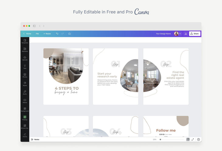 Ladystrategist Riley Real Estate 6-Page Carousel Canva Template instagram canva templates social media templates etsy free canva templates