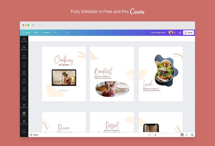 Ladystrategist Sam Food and Nutrition 6-Page Carousel Canva Template instagram canva templates social media templates etsy free canva templates