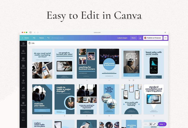 Ladystrategist Service Based Pinterest Template instagram canva templates social media templates etsy free canva templates