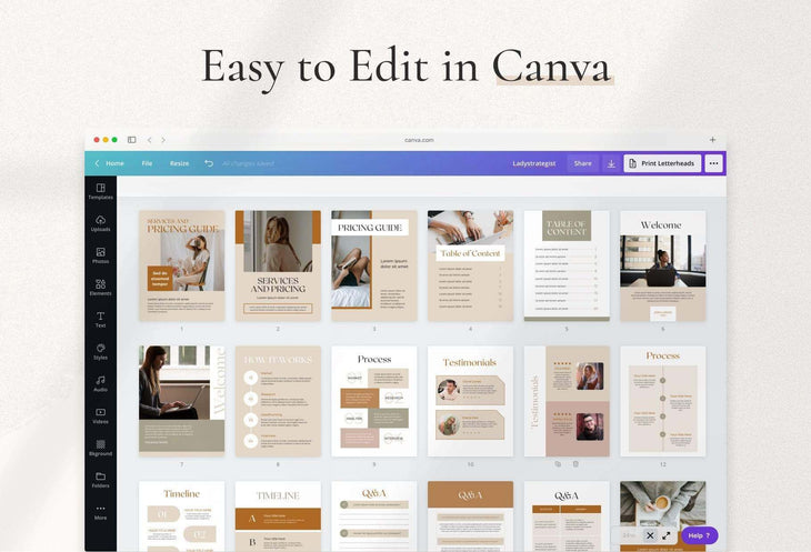 Ladystrategist Services and Pricing Guide for Service Providers Canva Template instagram canva templates social media templates etsy free canva templates