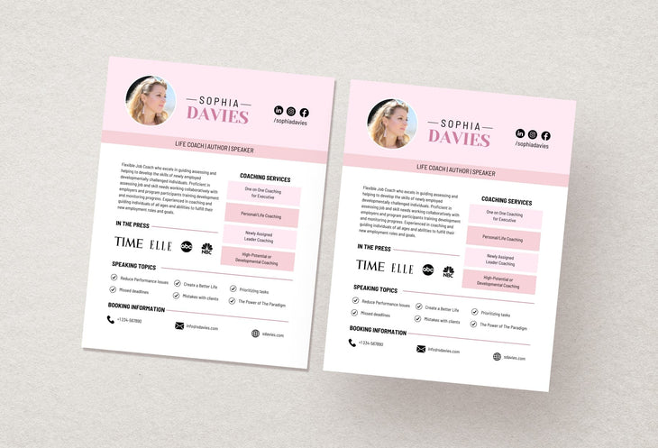 Ladystrategist Sophia Speaker One-Sheet Canva Template instagram canva templates social media templates etsy free canva templates