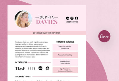 Ladystrategist Sophia Speaker One-Sheet Canva Template instagram canva templates social media templates etsy free canva templates