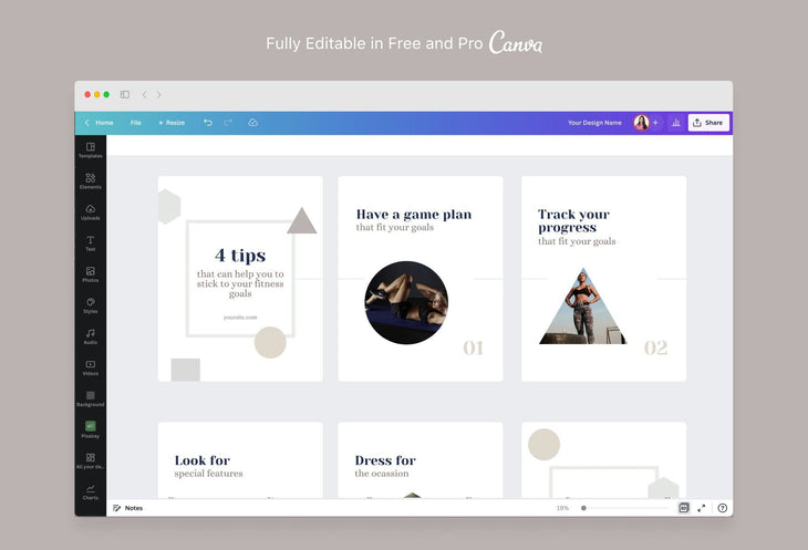 Ladystrategist Stella Fitness 6-Page Carousel Canva Template instagram canva templates social media templates etsy free canva templates