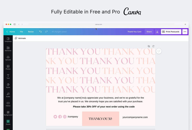 Ladystrategist Stephanie Printable Thank You Card Packaging Insert Note Canva Template instagram canva templates social media templates etsy free canva templates