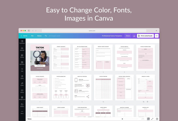 Ladystrategist Tiktok Planner Canva Template instagram canva templates social media templates etsy free canva templates