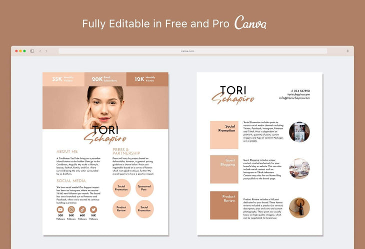 Ladystrategist Tori Schapito Media Kit Canva Template for Influencers instagram canva templates social media templates etsy free canva templates