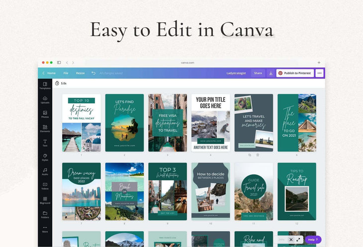 Ladystrategist Travel Pinterest Template instagram canva templates social media templates etsy free canva templates