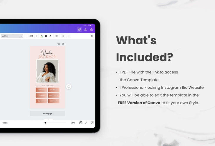 Ladystrategist Wanda Instagram Link in Bio Canva Landing Page Website instagram canva templates social media templates etsy free canva templates