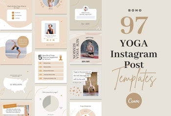 Ladystrategist YOGA Boho - 97 Done-for-You Yoga Instagram Posts - Fully Editable Canva Templates instagram canva templates social media templates etsy free canva templates