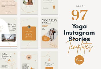 Ladystrategist YOGA Boho - 97 Done-for-You Yoga Instagram Stories - Fully Editable Canva Templates instagram canva templates social media templates etsy free canva templates