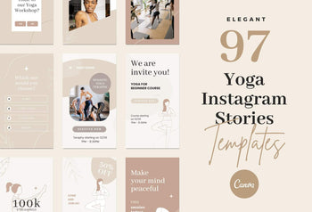 Ladystrategist YOGA Elegant - 97 Done-for-You Yoga Instagram Stories - Fully Editable Canva Templates instagram canva templates social media templates etsy free canva templates