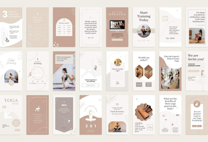 Ladystrategist YOGA Elegant - 97 Done-for-You Yoga Instagram Stories - Fully Editable Canva Templates instagram canva templates social media templates etsy free canva templates