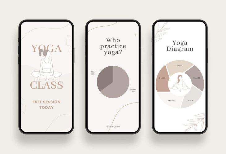 Ladystrategist YOGA Elegant - 97 Done-for-You Yoga Instagram Stories - Fully Editable Canva Templates instagram canva templates social media templates etsy free canva templates
